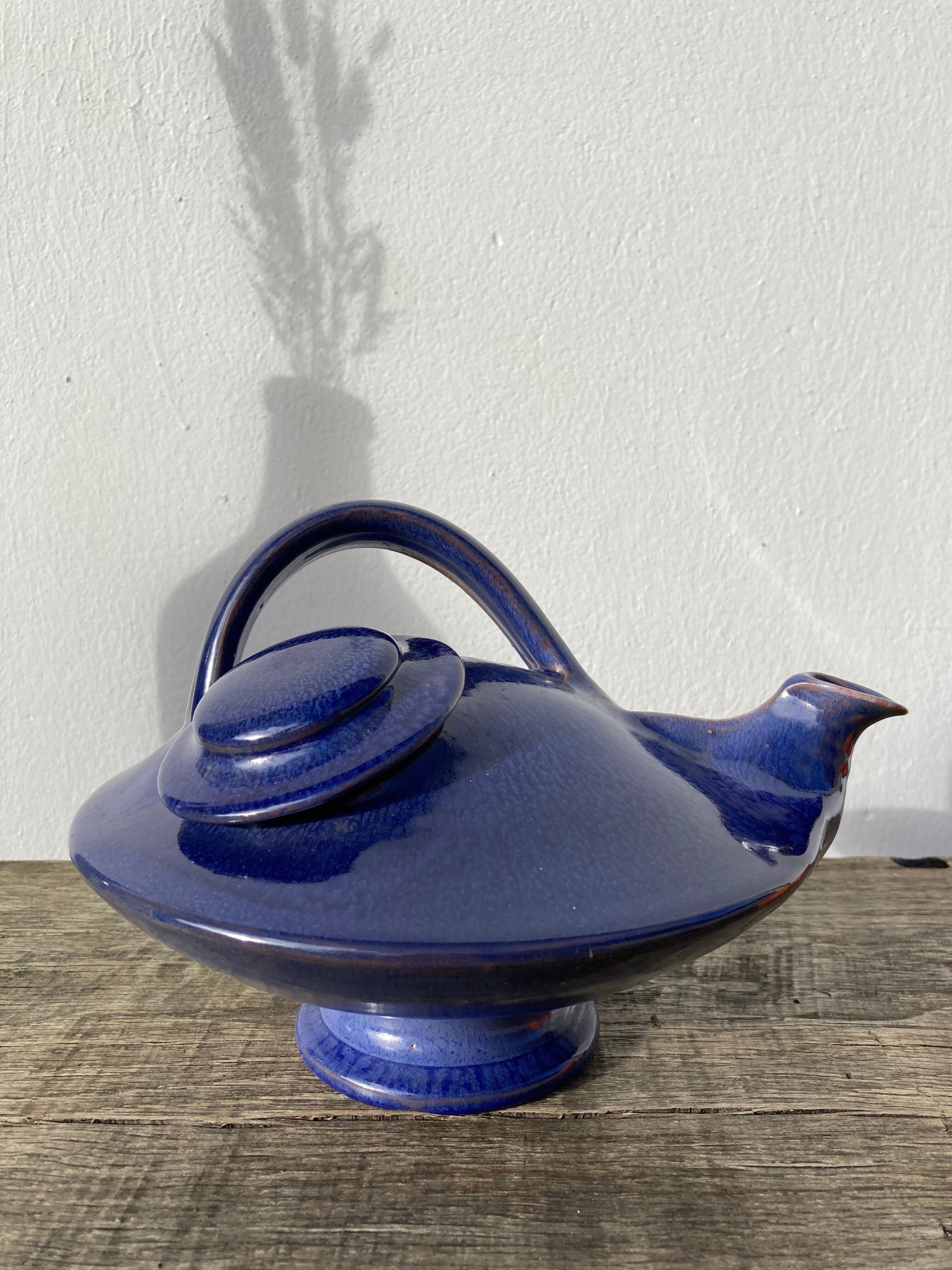 Organic teapot in blue ceramic