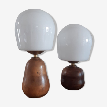 Pair of opaline wood lamps