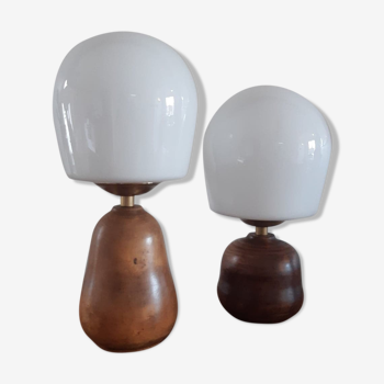 Paire de lampes bois opaline