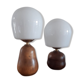 Paire de lampes bois opaline