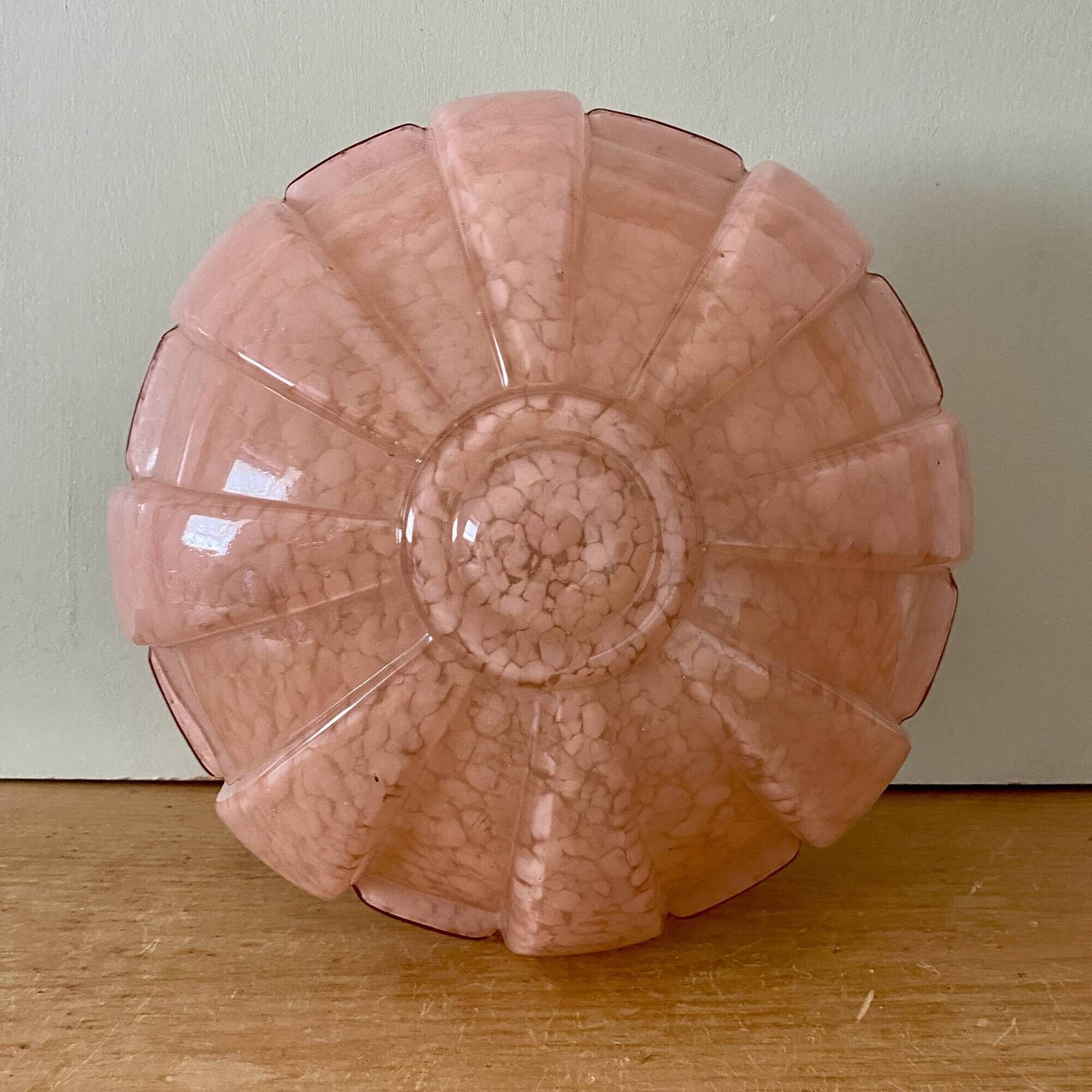 Vintage art deco globe wall or ceiling light in pink Clichy glass