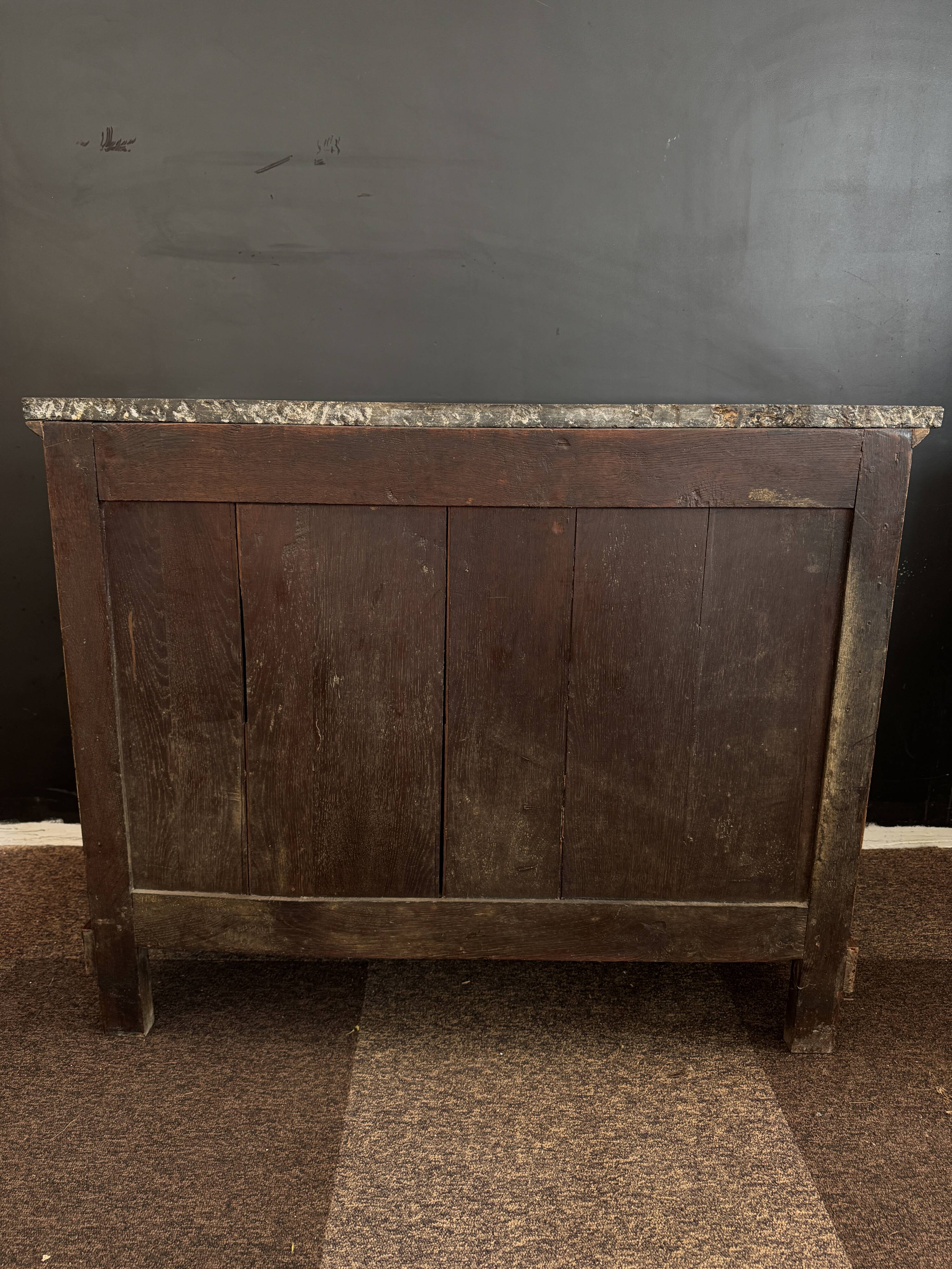 Empire style chest of drawers with 3 drawers and marble top - solid mahogany