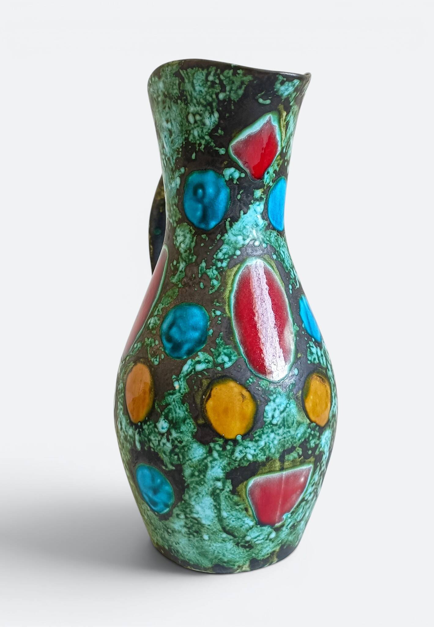 French Mid-Century Studio Pottery Pitcher/ Vase, Hand-Decorated, C. 1960