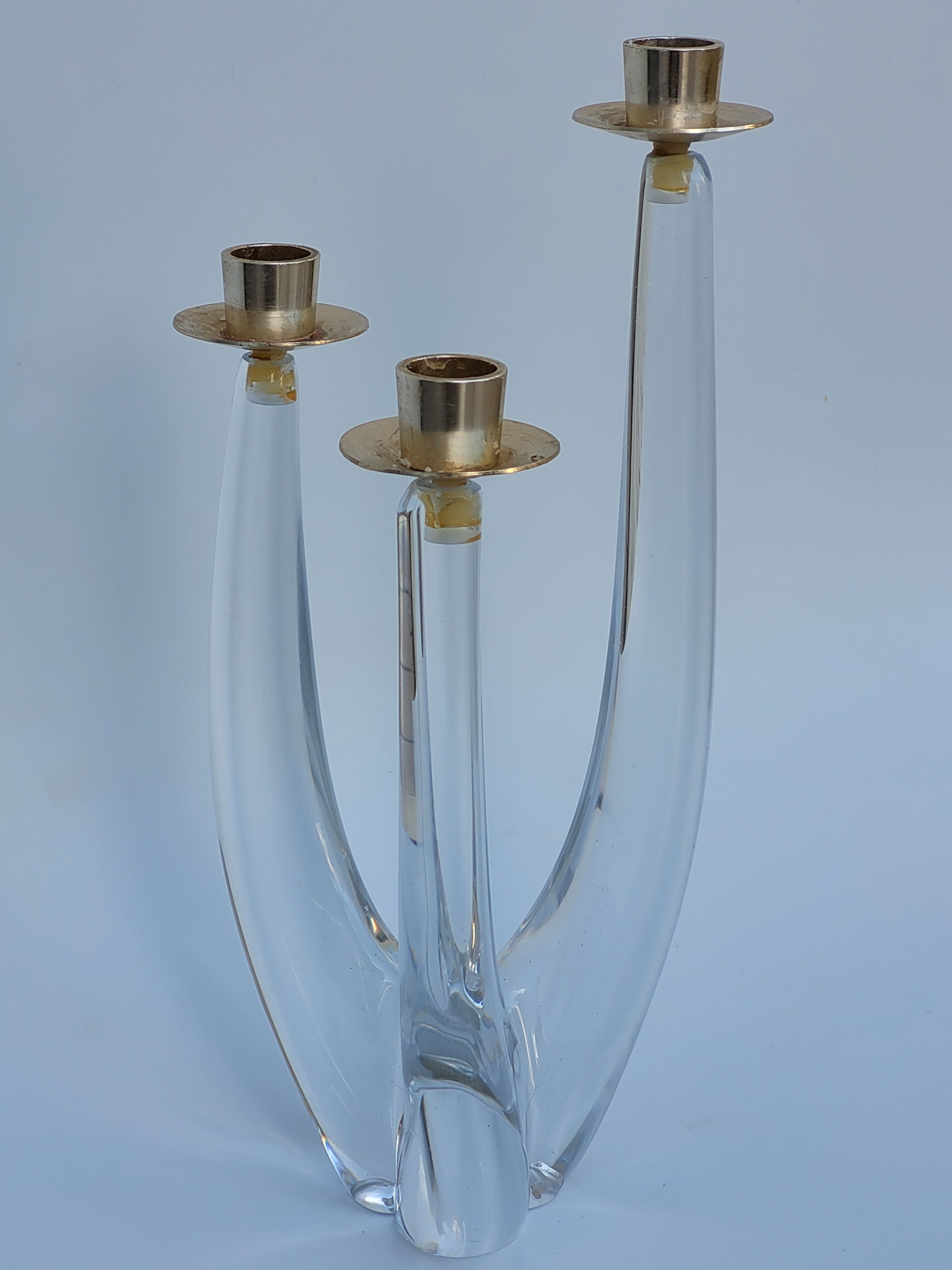 Schneider candle holder in crystal and gilded metal - three lights - 1960s