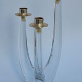 Schneider candle holder in crystal and gilded metal - three lights - 1960s
