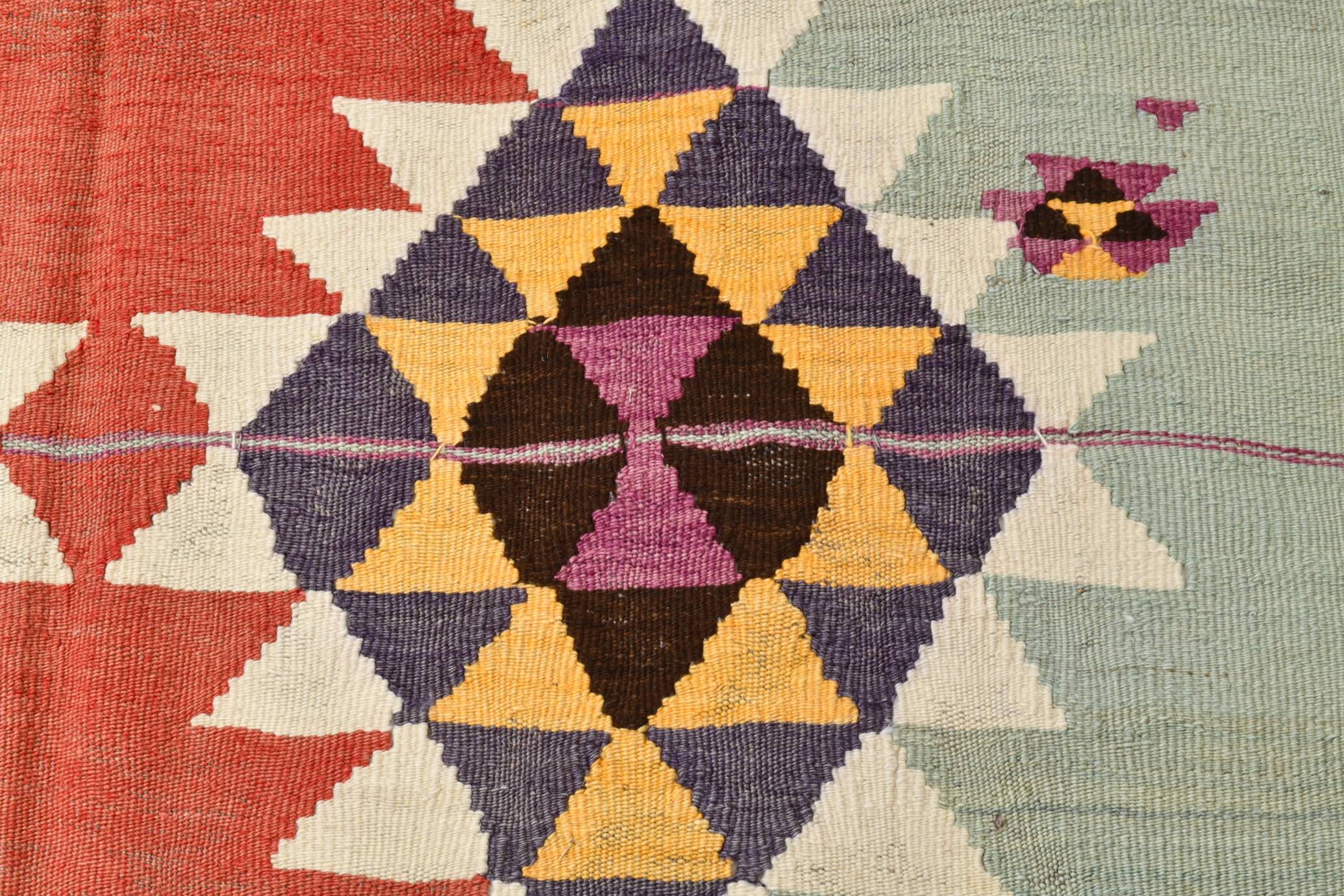 5x11 Kilim Long Wide Faded Samon Kilim Rug, Rare Style Anatolian Flatweave