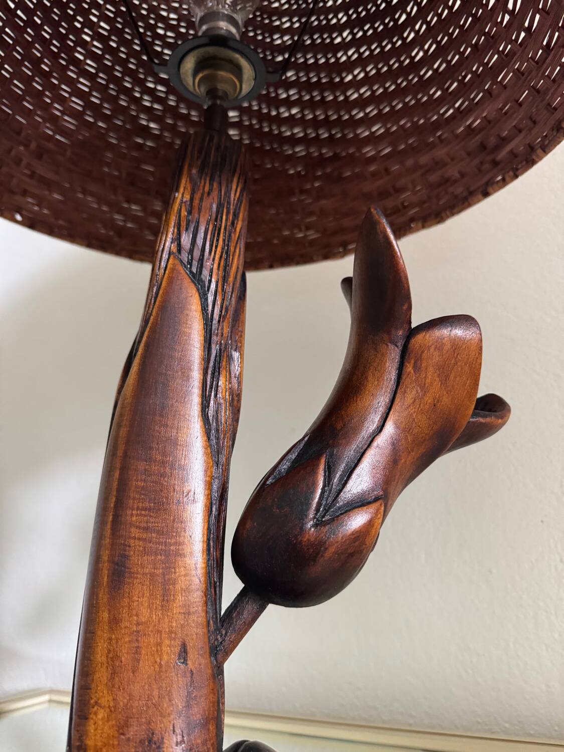 Floral carved wood lamp from the 60s