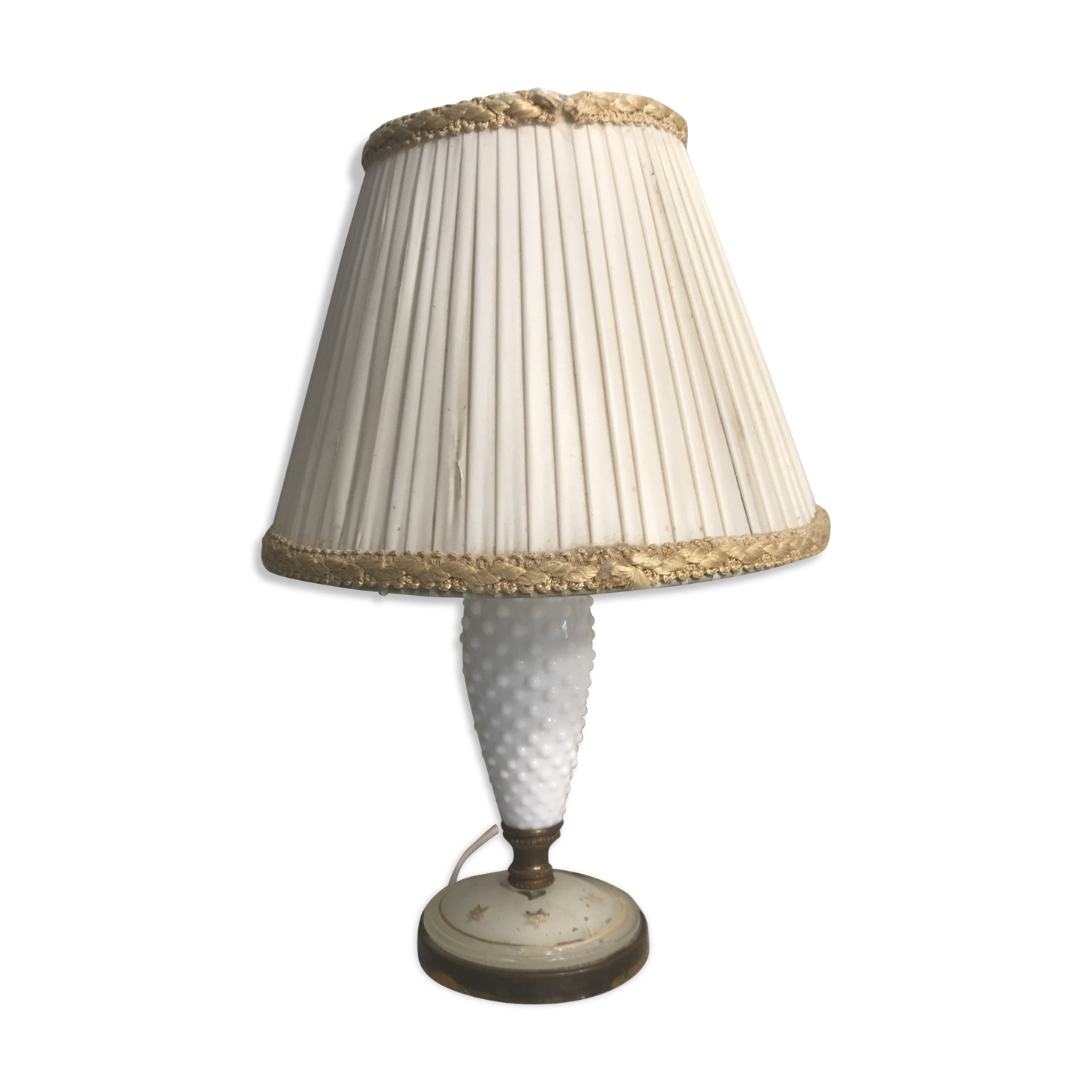 Old laiton glass lamp in white opaline and lamp-day cream years 70 vintage