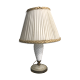 Ancienne lampe laiton verre & opaline blanc avec abat-jour crème années 70 vintage