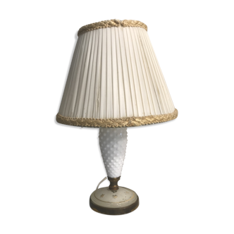 Old laiton glass lamp in white opaline and lamp-day cream years 70 vintage