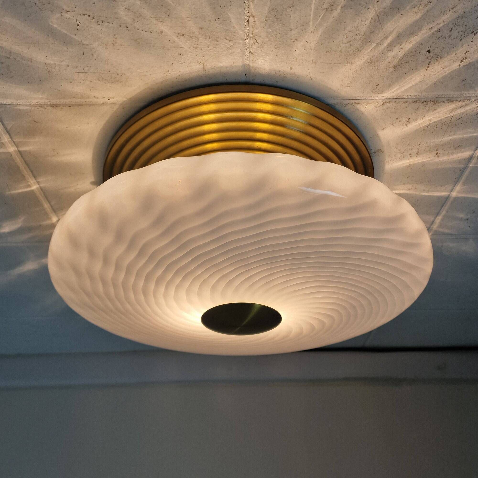 Large Mid-Century Italian Murano Swirl Glass Flush Mount, 1970s