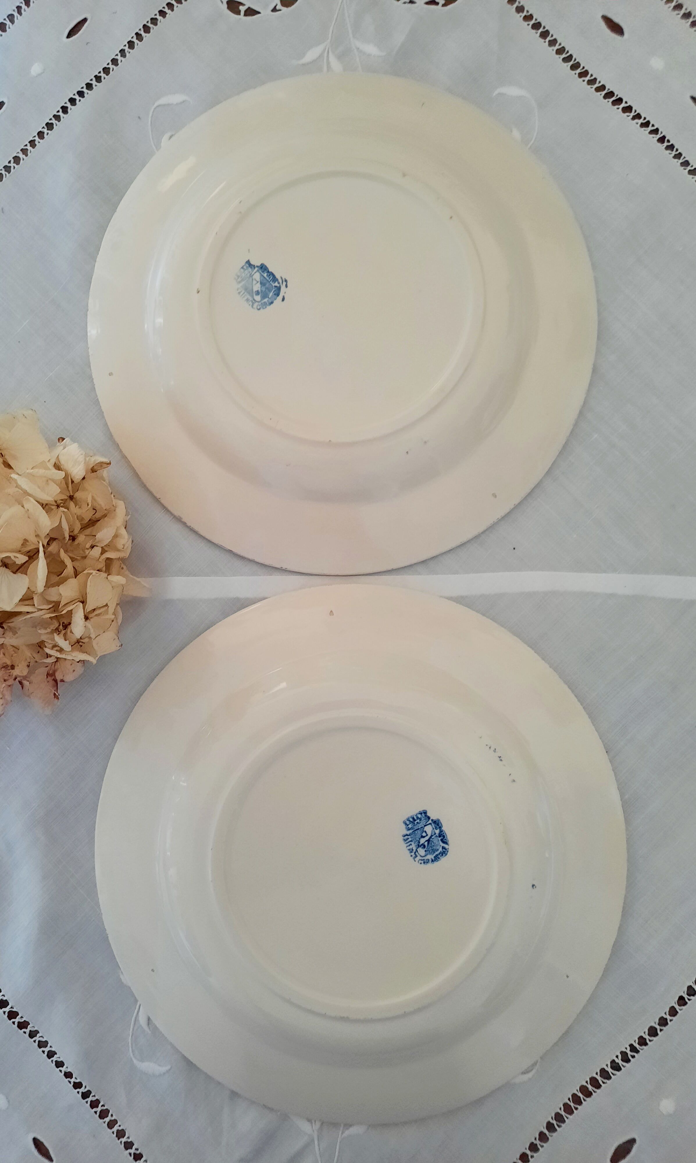 6 old flat plates mismatched iron earth