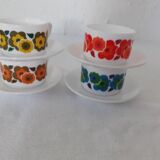 4 Cups LOTUS Arcopal yellow orange blue red vintage