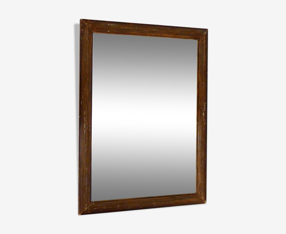 Miroir ancien biseauté, cadre marron rainuré | Selency