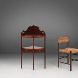 Elegant antique corner cabinet with wood inlay and 2 drawers, France ca. 1850