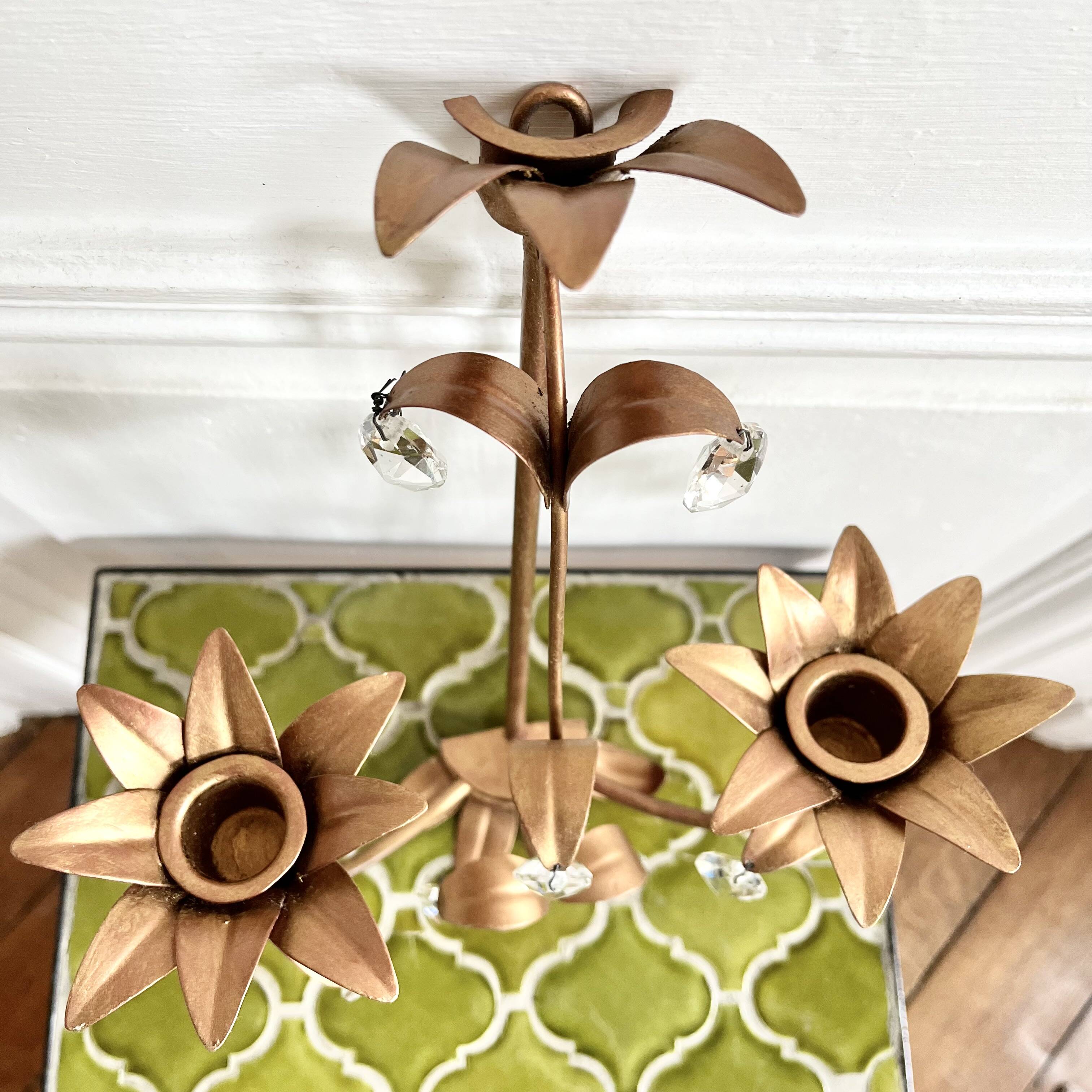 Flower and tassel applique candle holder