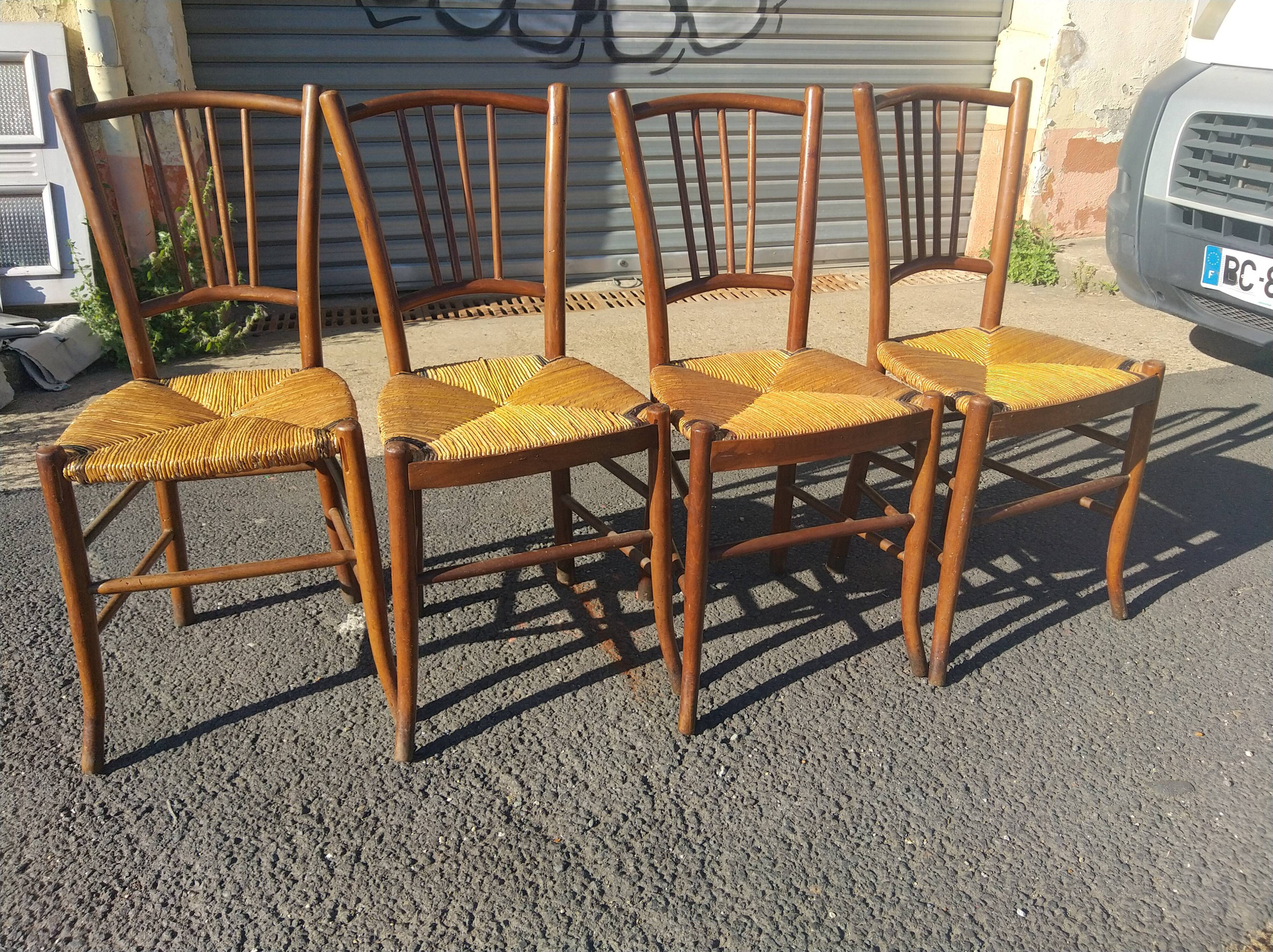 Set of 4 straw-seated bistro chairs