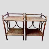 Pair of vintage bamboo and cane bedside tables