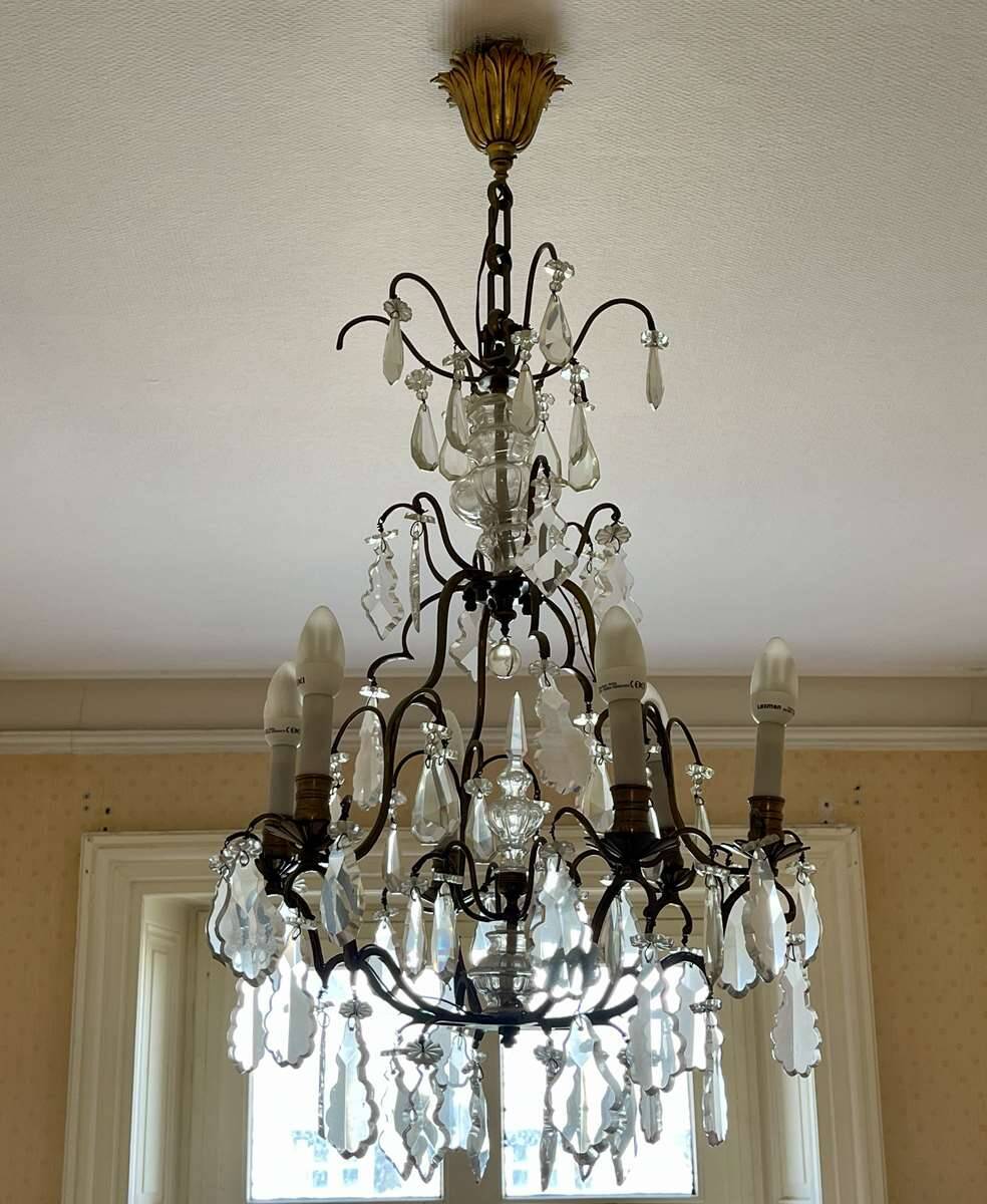 6-light chandelier in bronze and cut crystal from the early 20th century - 1mx50cm