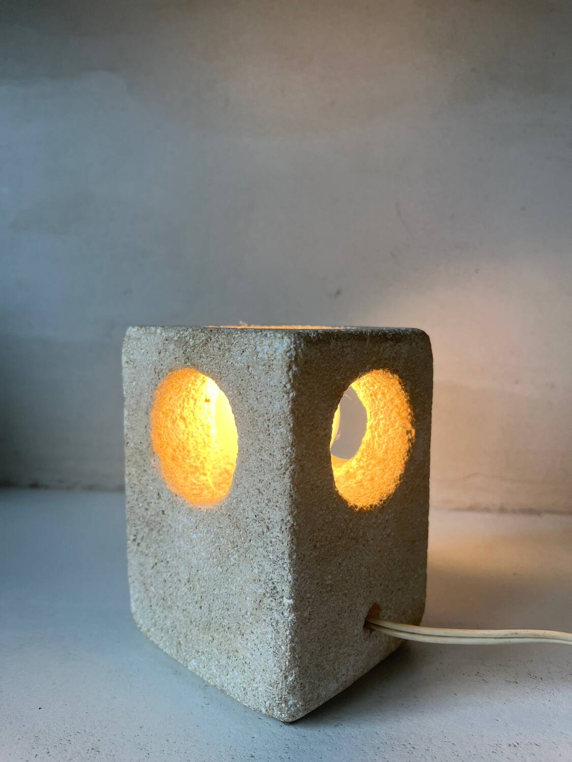 Brutalist stone sculpture lamp