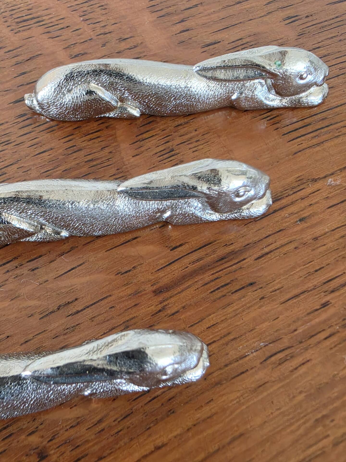 set of 3 silver hare knife rests vintage tableware
