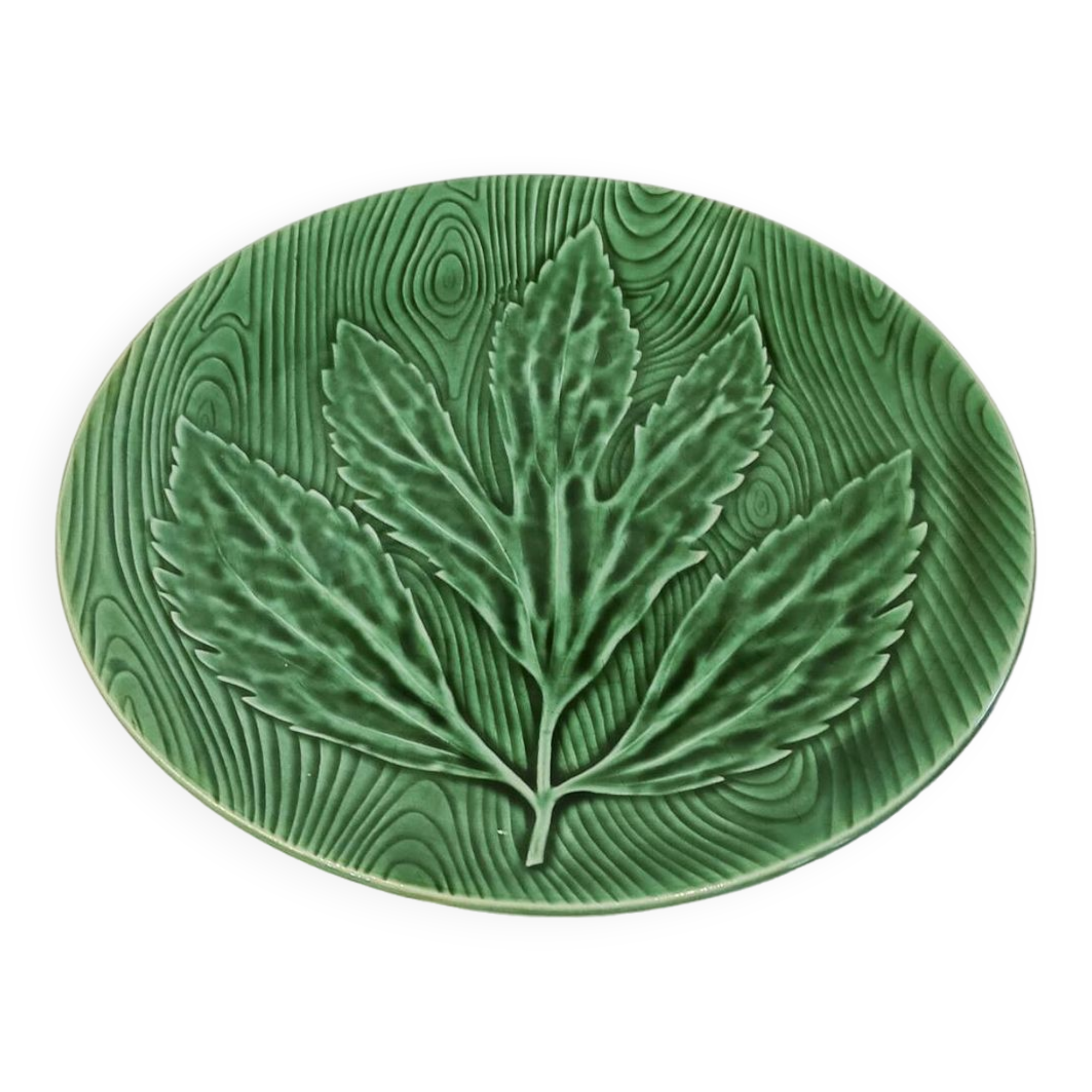 1 flat dessert plate, Gien Primefleur collection, in green slip