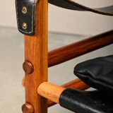 Fauteuil lounge Sirocco Safari d'Arne Norell en palissandre et cuir noir, Suède