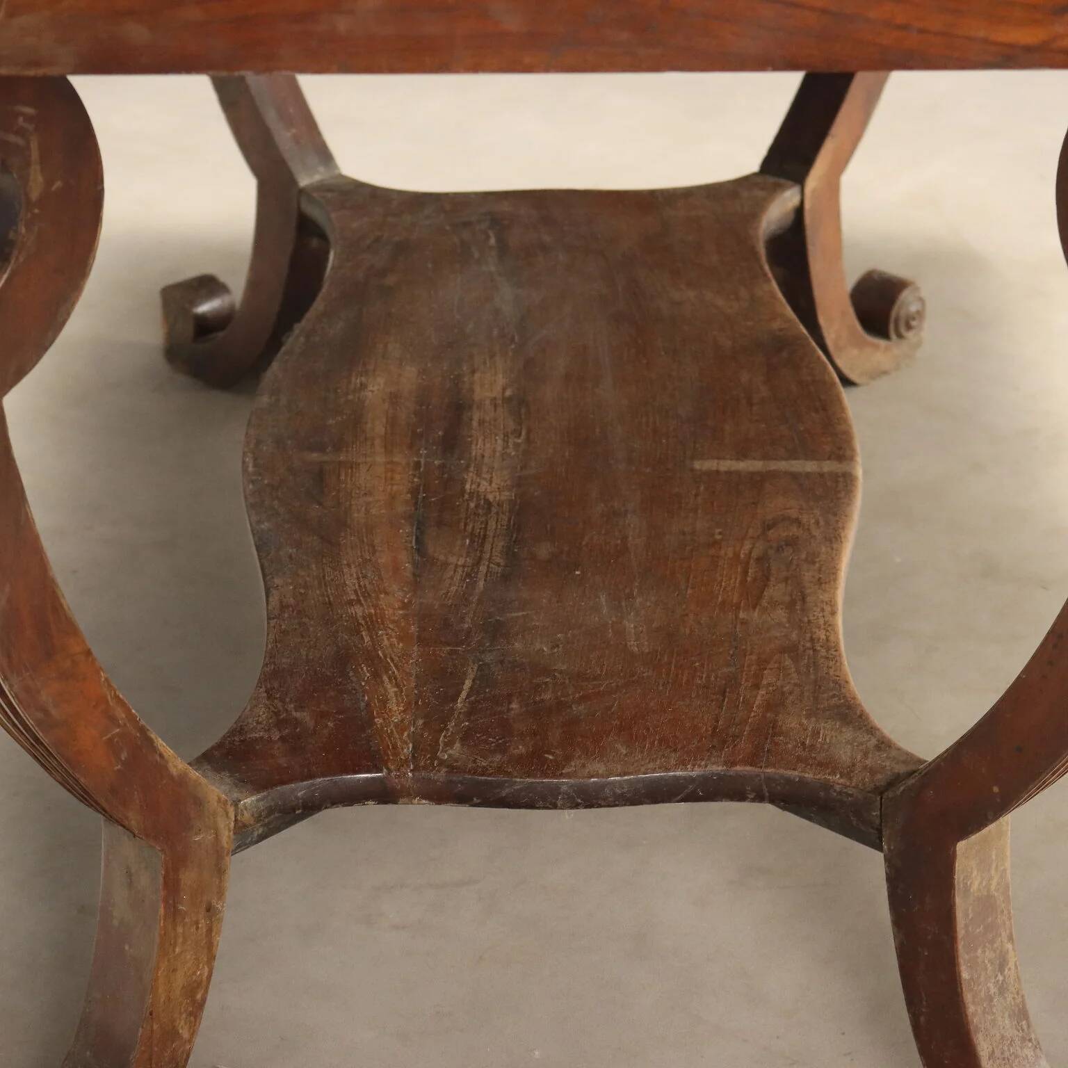 Ancient Empire desk in walnut with marble top, Italy, 19th century.