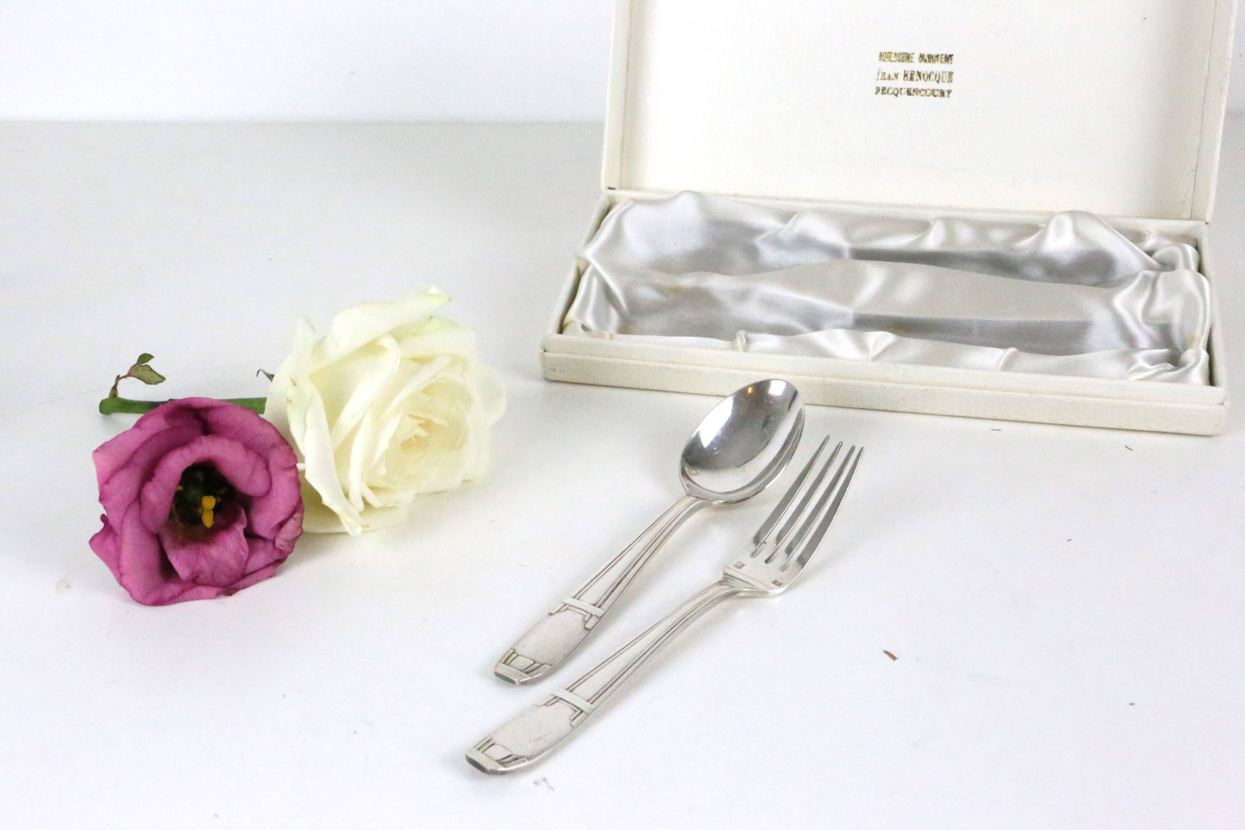 Silver metal cutlery set, vintage