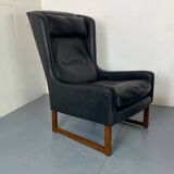 Fauteuil vintage à dossier à oreilles en cuir noir par Rudolf Glatzel pour Kill, 1960