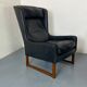 Fauteuil vintage à dossier à oreilles en cuir noir par Rudolf Glatzel pour Kill, 1960