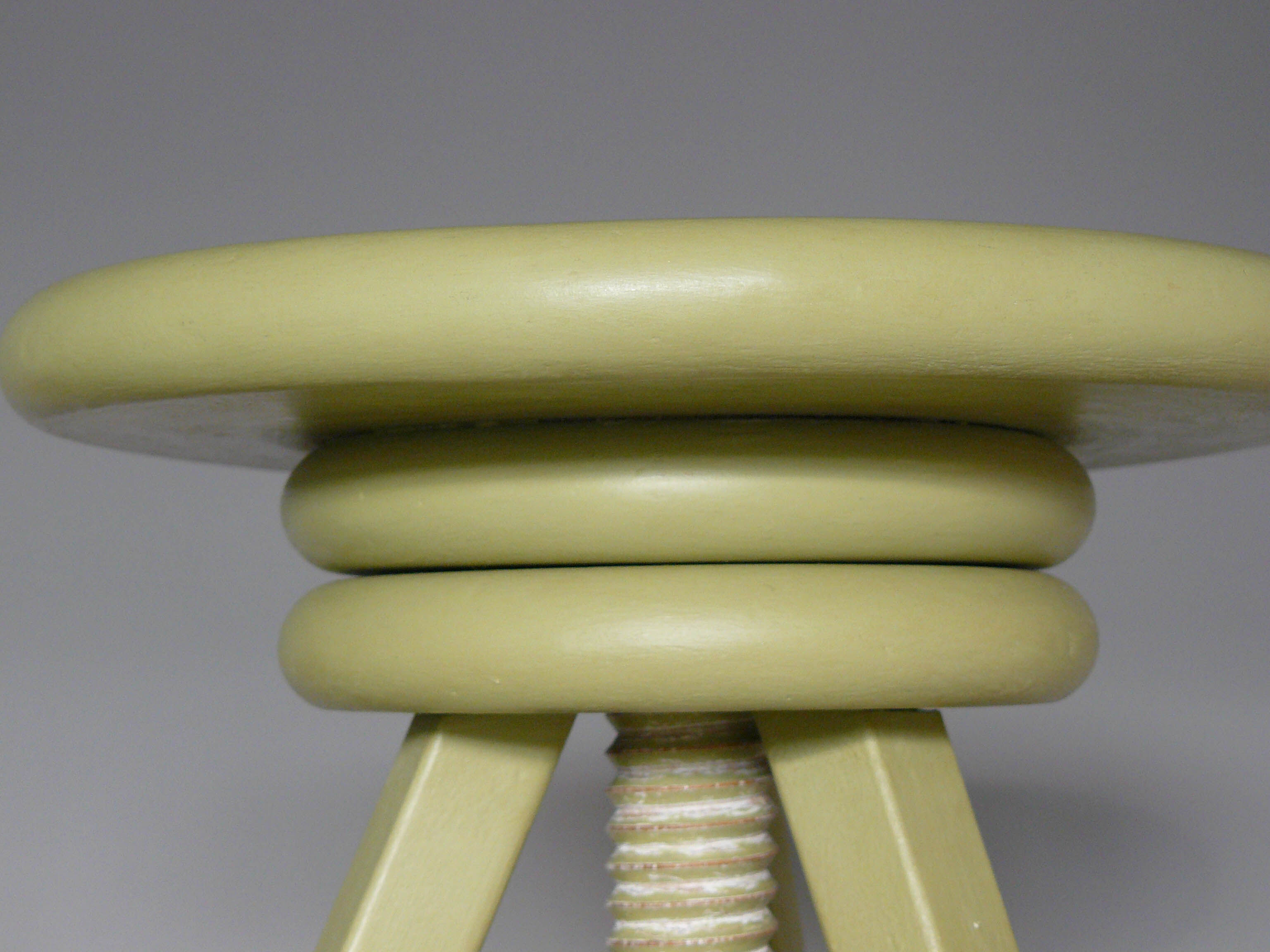 Painted and waxed wooden screw stool