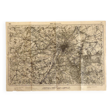 Carte environs de Bruxelles vintage 1914