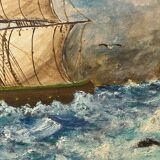 Oil on canvas three masted ship