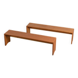 Pair of solid pine benches, France, circa 1975