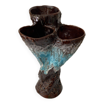 Vintage Vallauris triple ceramic vase