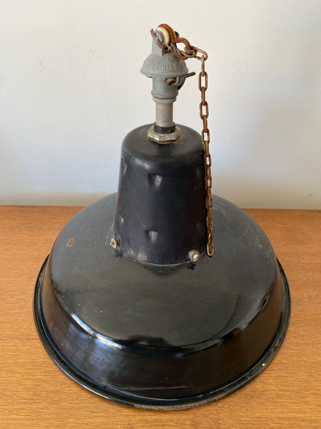 Antique Industrial Pendant Light Blue Enameled Metal White Interior Deco