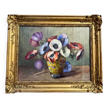 Nature morte aux anémones, signée début XX siècle