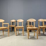 Vintage pine wood dining chairs - 1980s - set of 7