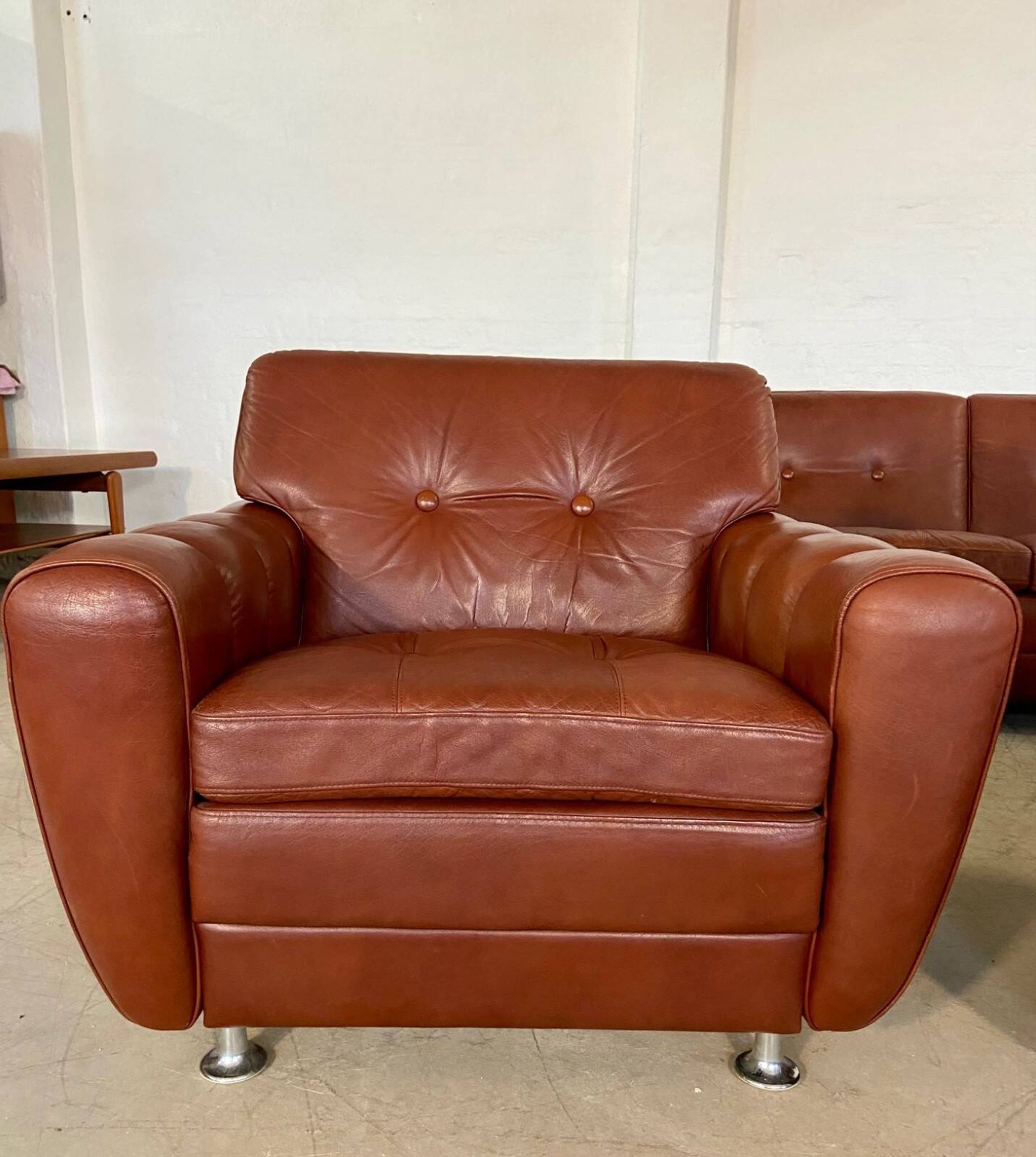 Vintage Danish mid-century Svend Skipper leather club chairs 1970s