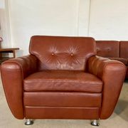Vintage Danish mid-century Svend Skipper leather club chairs 1970s