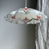 Small vintage chandelier in white and orange glass, geometric patterns D:43