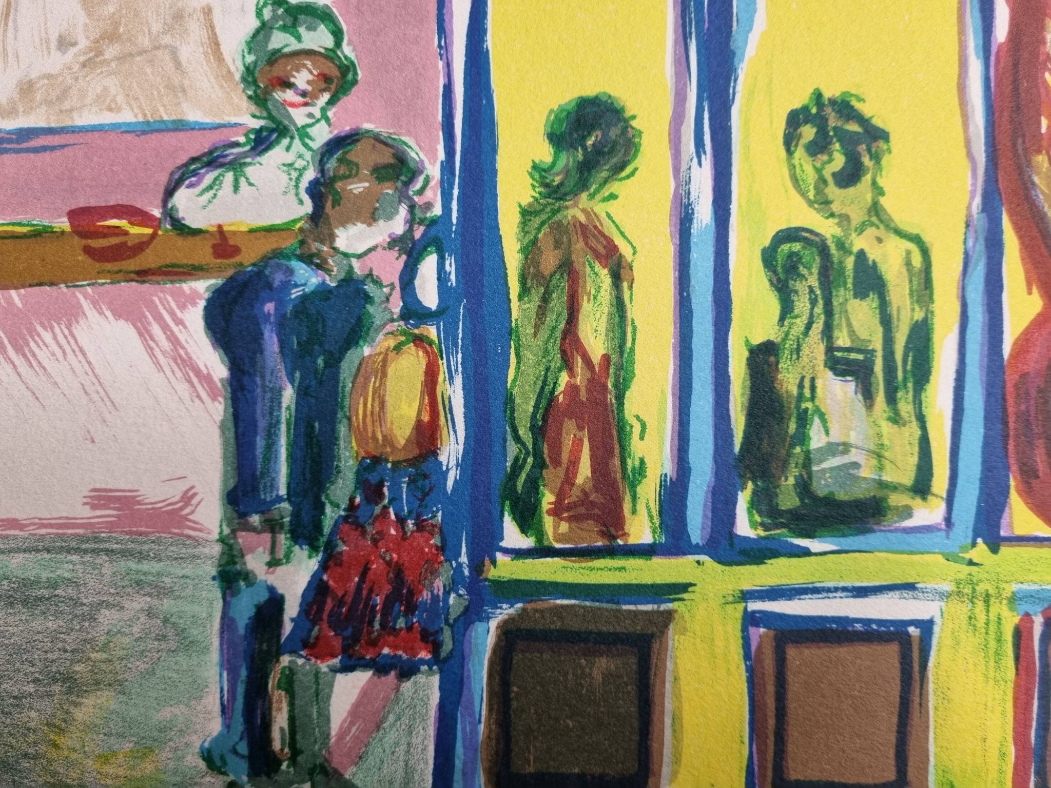 Lithograph, at the little bar, Beaujolais Nouveau, artist's proof, numbered signed, 76 x 55 cm