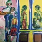 Lithograph, at the little bar, Beaujolais Nouveau, artist's proof, numbered signed, 76 x 55 cm