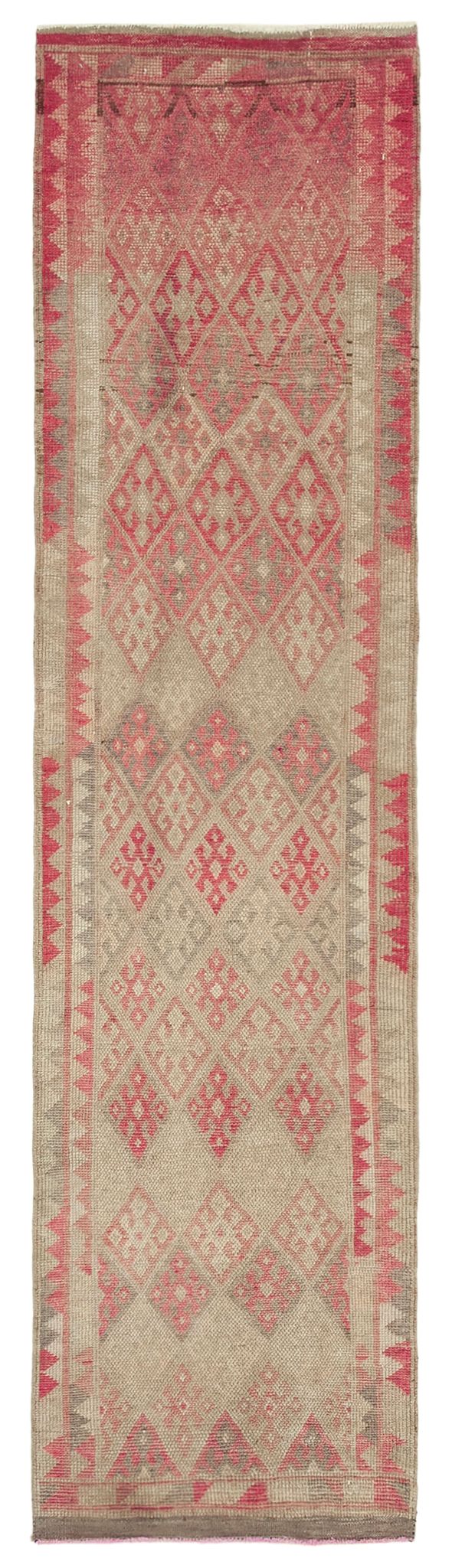 Handmade unique oriental beige runner rug 86 cm x 348 cm