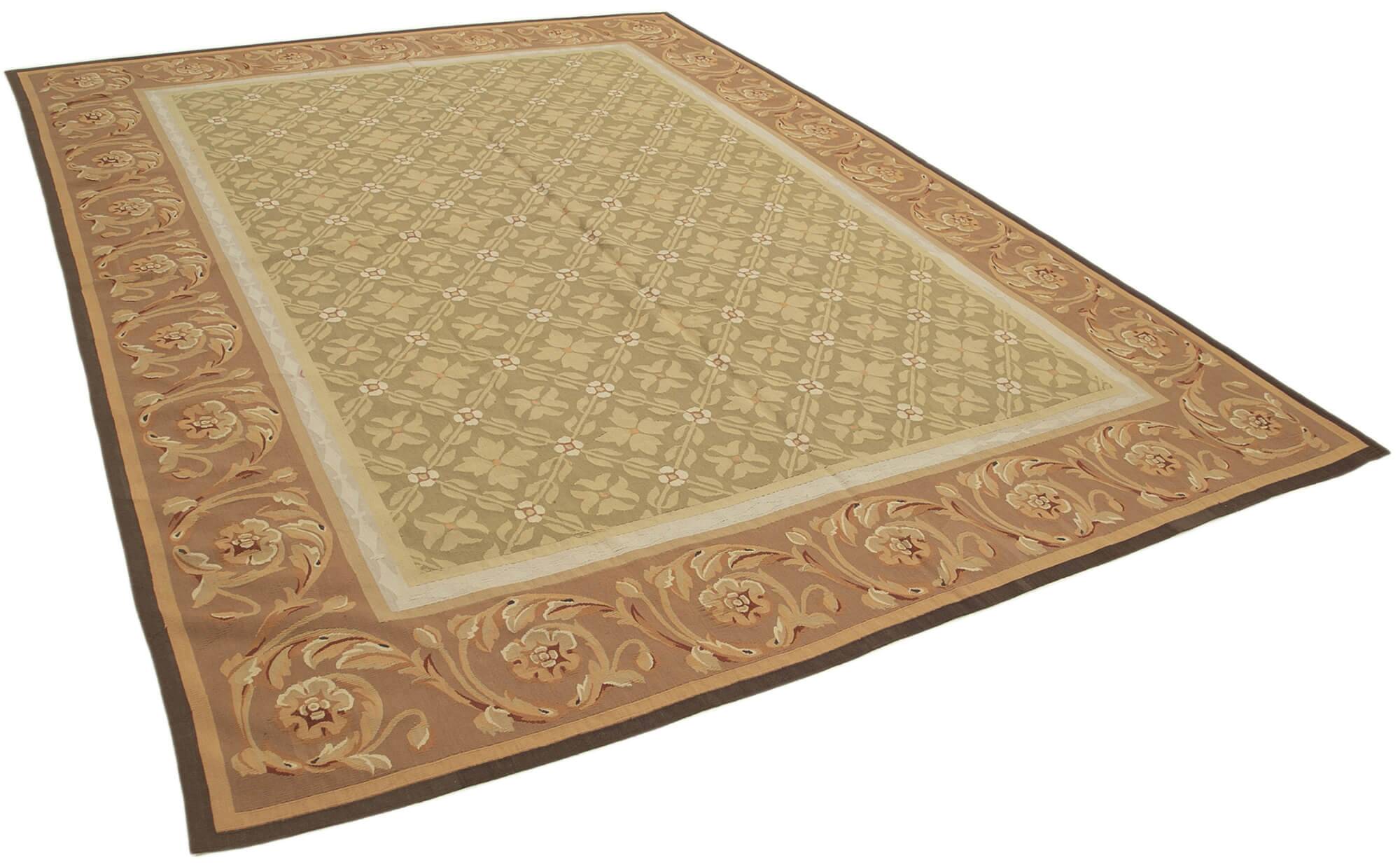 Handmade European Vintage Aubusson Kilim 261 cm x 366 cm