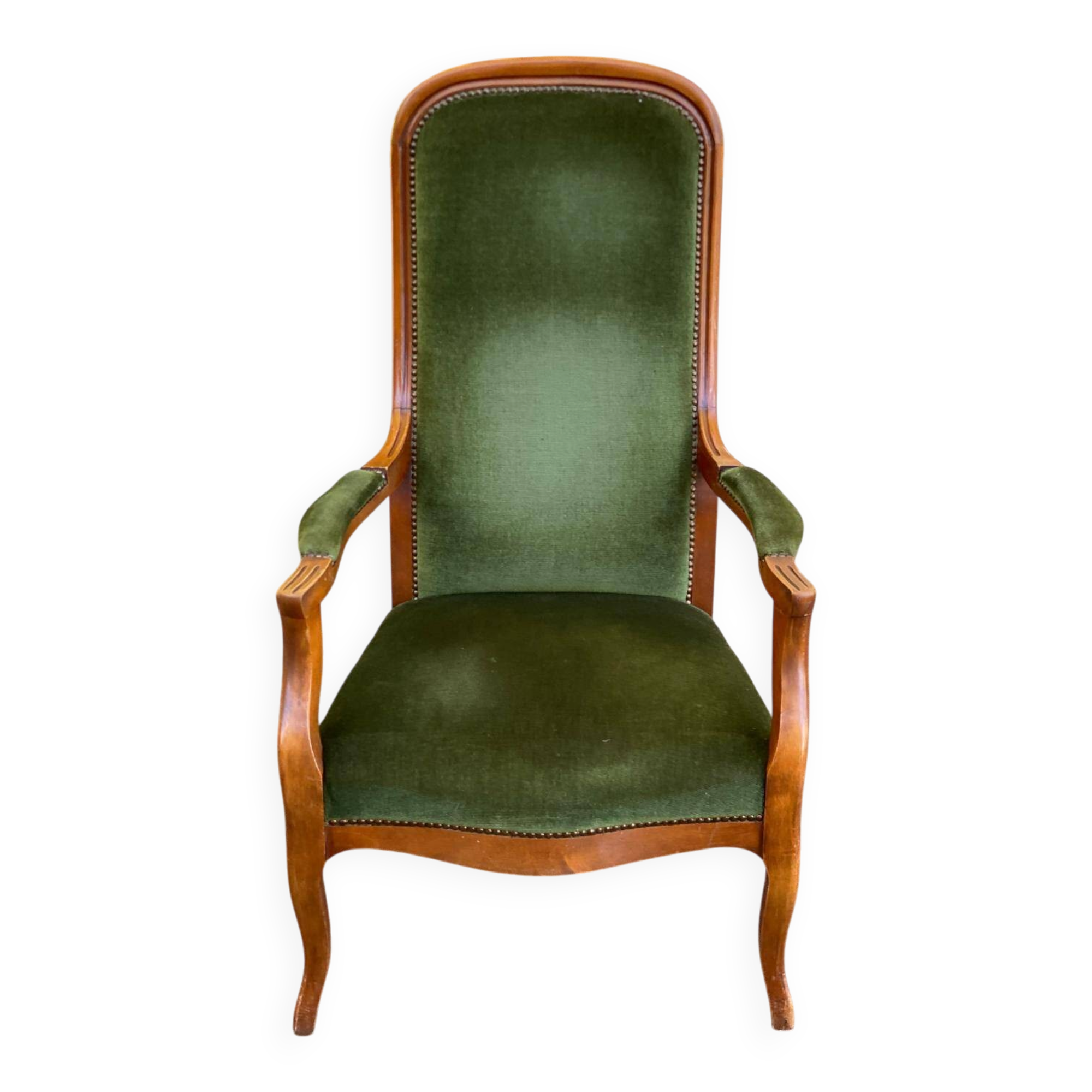 Fauteuil Voltaire Louis Philippe velours vert mousse confortable 1970