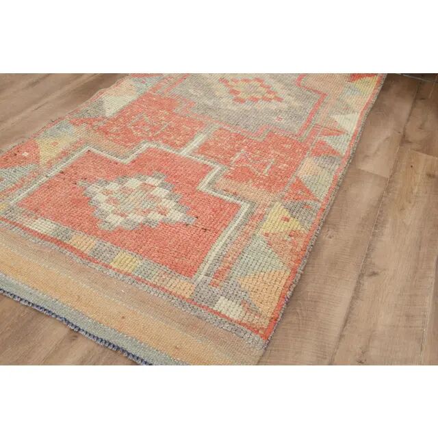 1970s Turkish Oushak Handmade Wool Cotton Orange Runner Rug 92x348