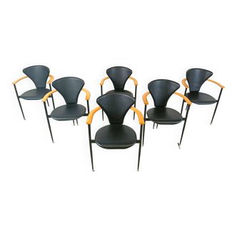 Vintage leather armchairs by Arrben Italy, 1980s - set of 6