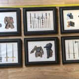 Lot 6 framed engravings with Middle Ages weapons theme